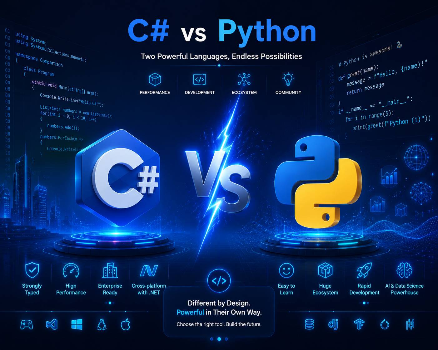 کیمیاگران شیردال - مقایسه زبان برنامه نویسی C# و Python
